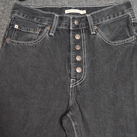 Levis Ribcage Straight Ankle Jeans Womens 28 Meas 27x26 Button Fly Denim Black - Picture 2 of 12